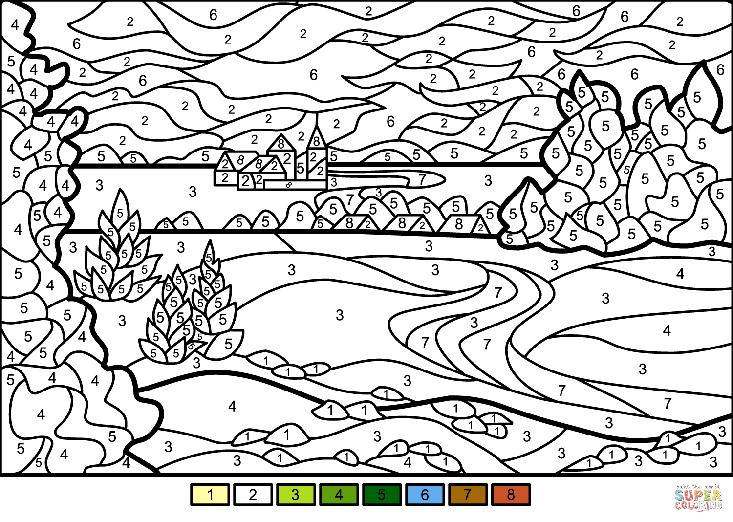 Summer Landscape Color By Number Free Printable Coloring 