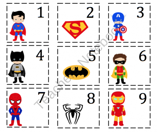 Super Hero Number Cards Preschool Printables