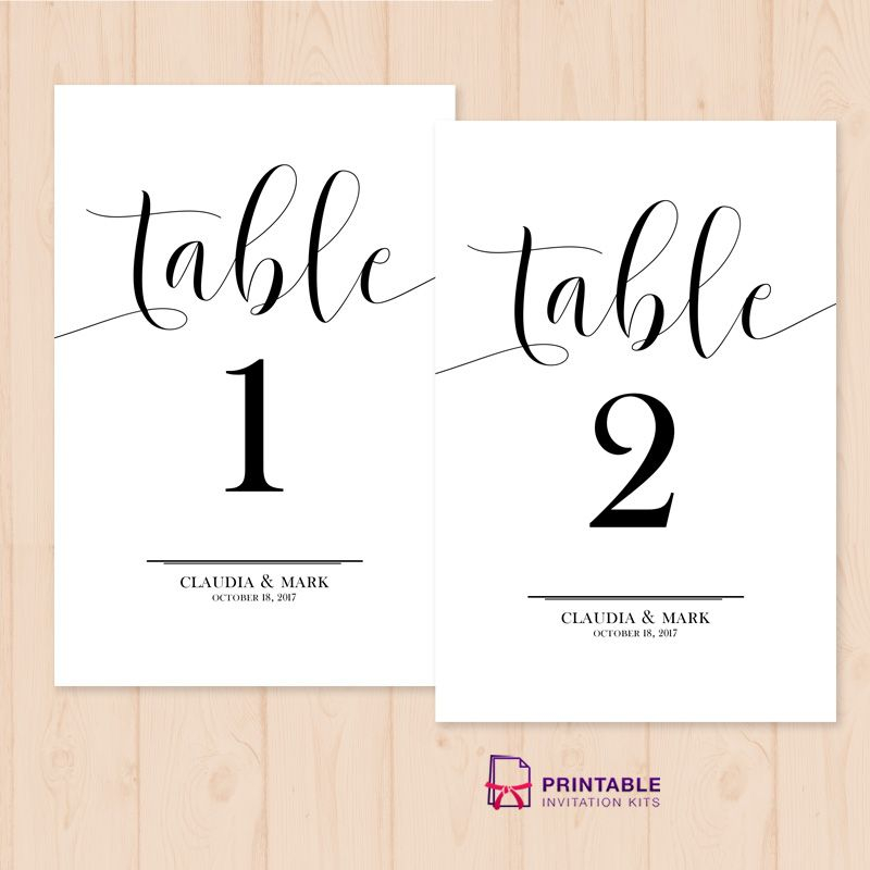 Table Numbers Printable PDF Template Wedding Invitation 