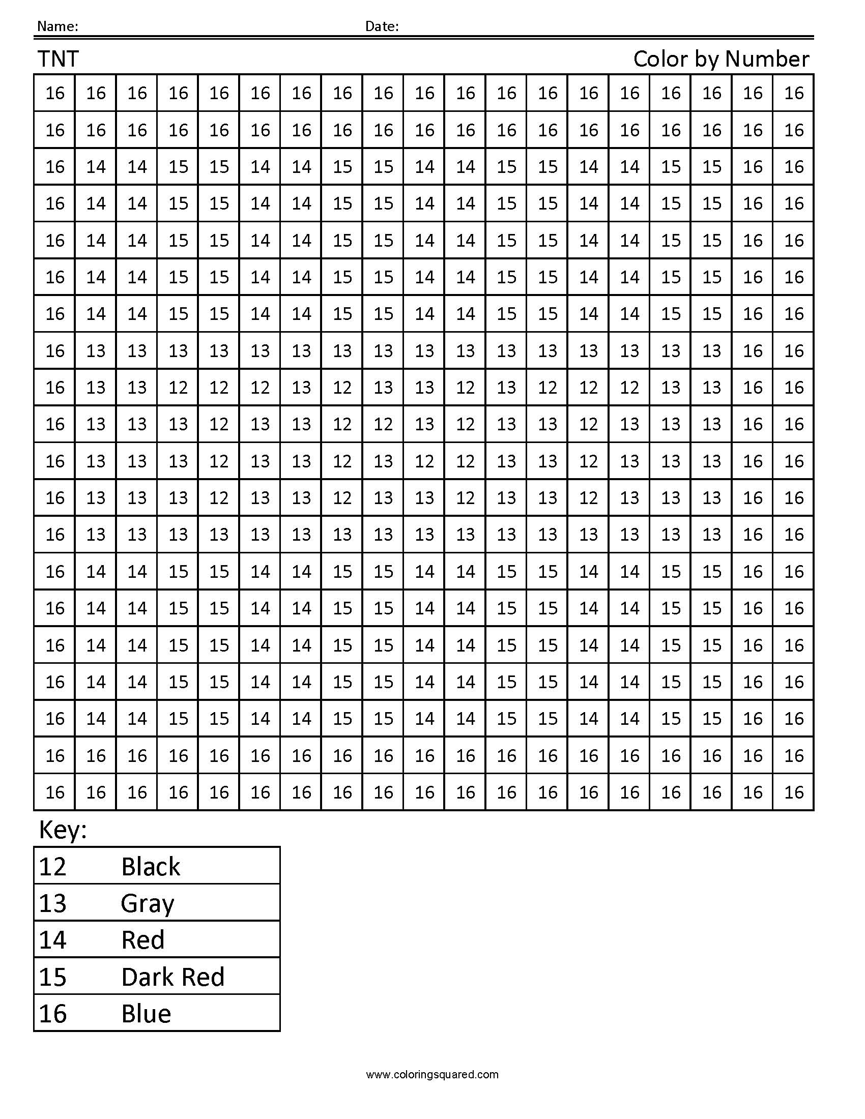 TNT Color By Number Coloring Squared