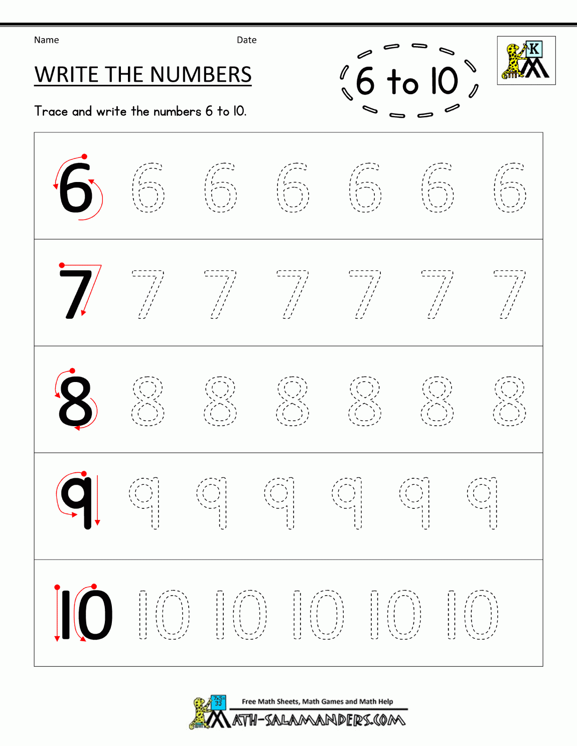 Tracing Numbers 6 10 Worksheets Tracing Numbers 6 10 Worksheets