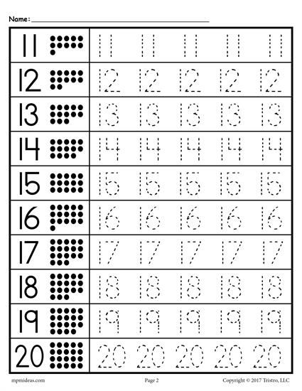 Tracing Worksheets Numbers 1 20 Kindergarten Math 
