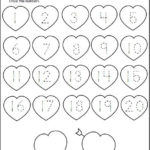 Valentine Hearts Math Worksheet Trace Numbers To 20
