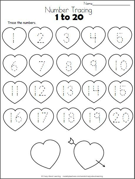 Valentine Hearts Math Worksheet Trace Numbers To 20 Valentine Hearts Math Worksheet Trace Numbers To 20