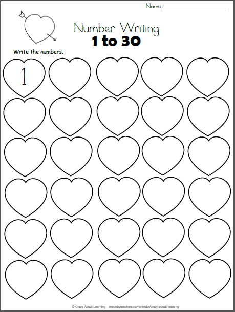 Valentine s Day Math Numbers 1 To 30 Made By Teachers