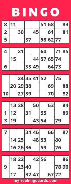 Virtual 1 90 Number Bingo Bingo Cards Printable 