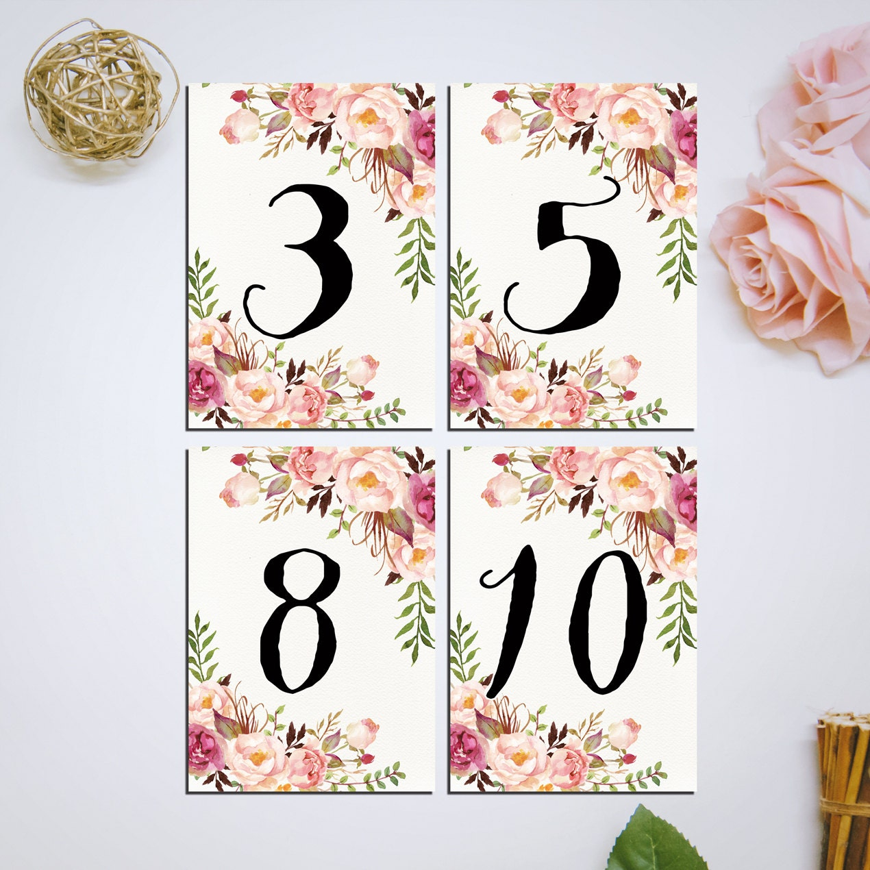 Wedding Table Numbers Printable Pink Floral 4x6 Table Numbers