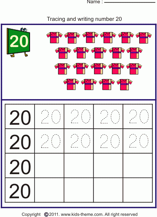 Writing Number 20 Worksheets