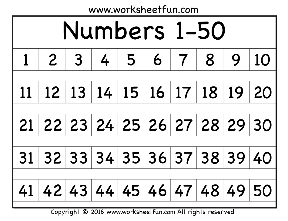 1 50 Number Chart Download Printable PDF Templateroller