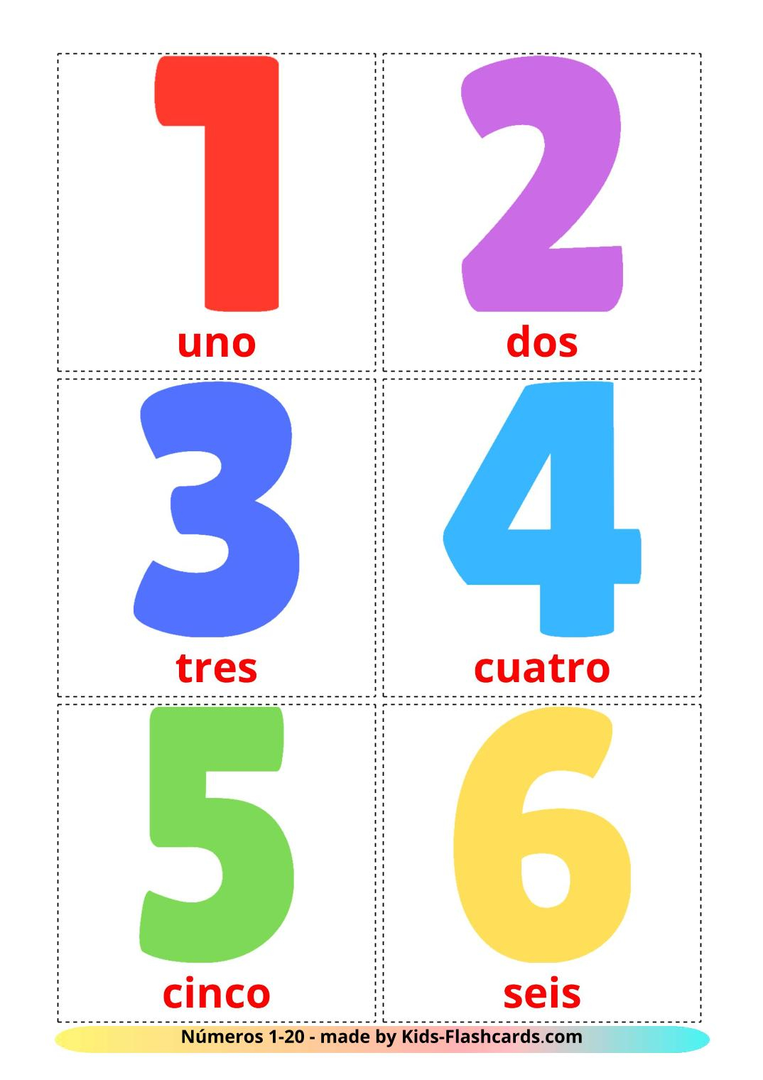 20 Free Numbers 1 20 Flashcards In Spanish PDF Files 