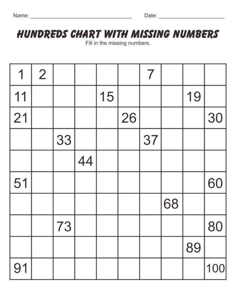 7 Best Missing Number Charts Printable Printablee