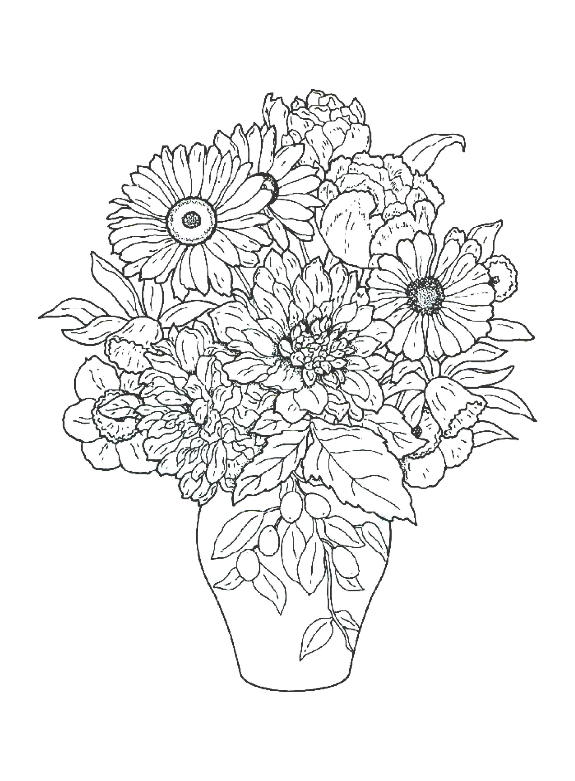 Bouquet Of Flowers Coloring Pages For Childrens Printable 