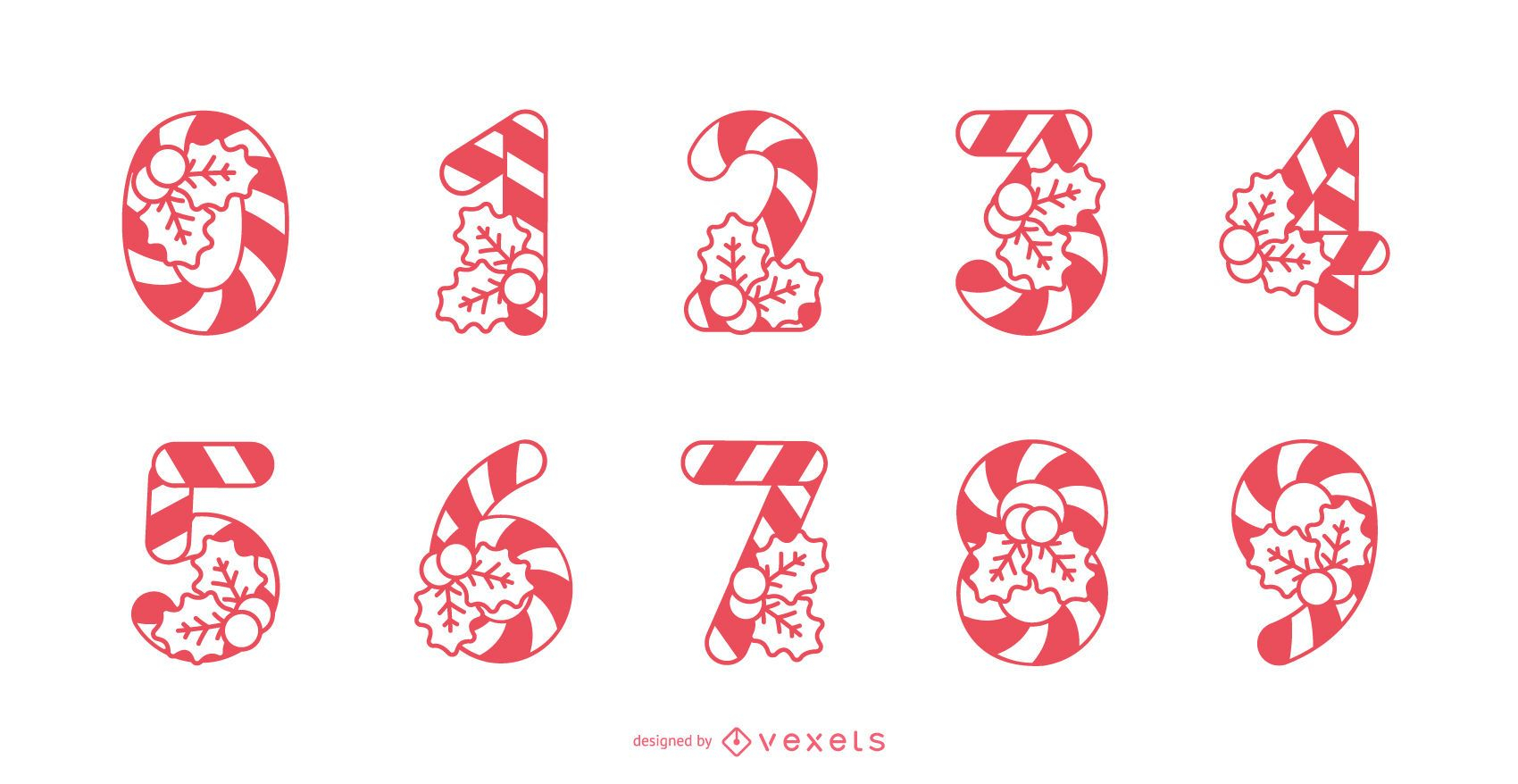 Candy Cane Numbers Set Vector Download