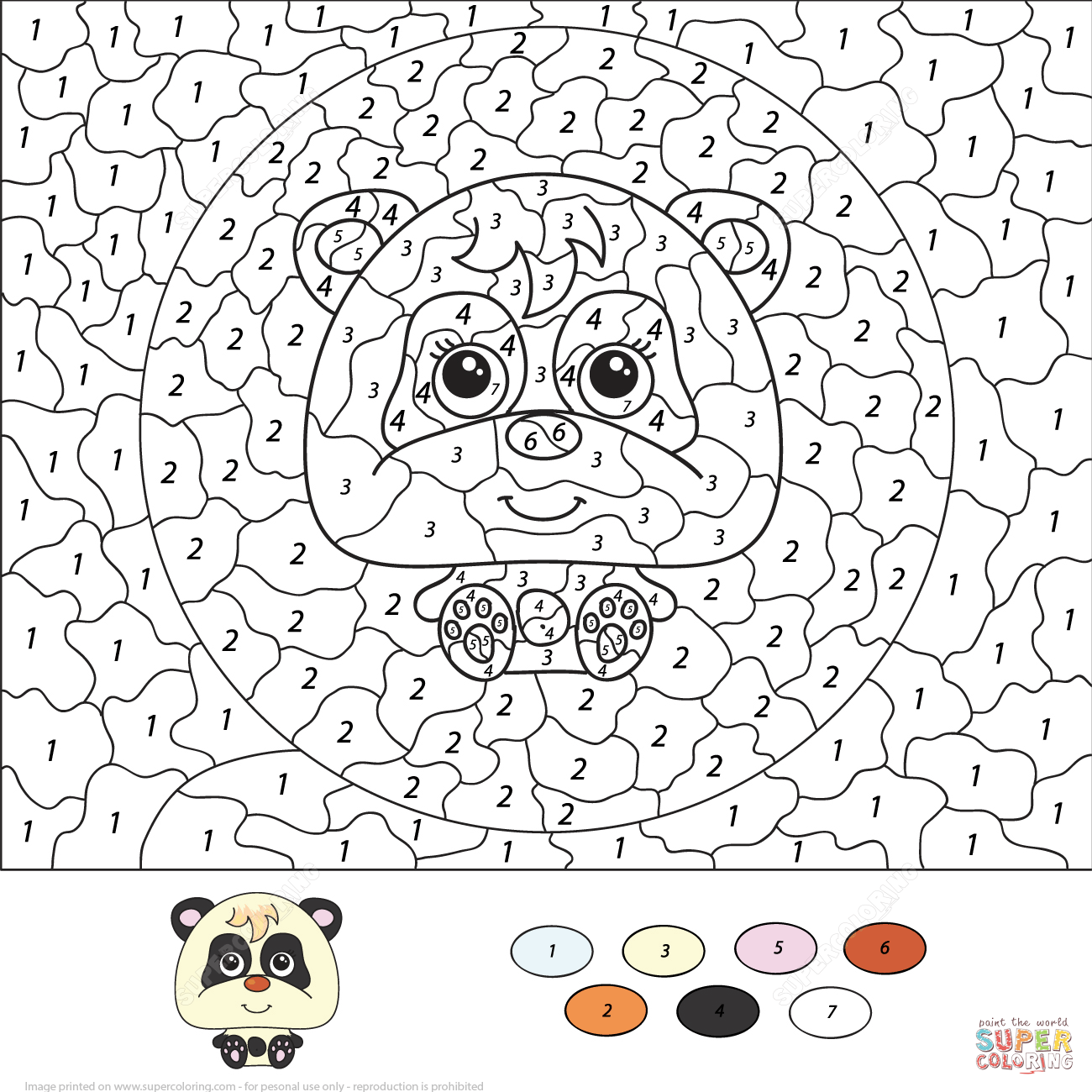 Cartoon Panda Color By Number Free Printable Coloring Pages