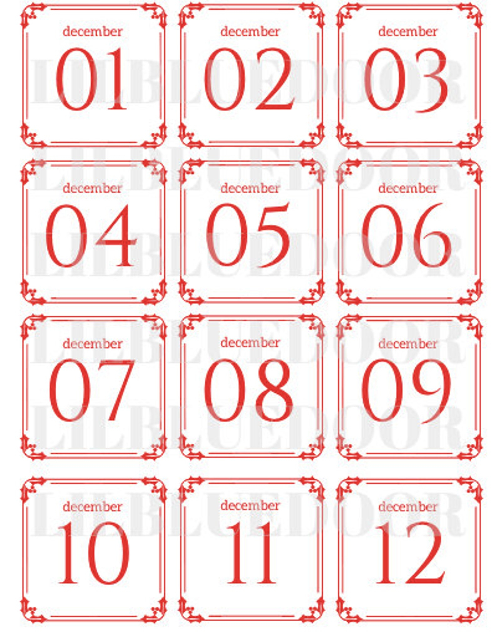 Christmas Advent Calendar Printable Numbers 1 25 Red And 