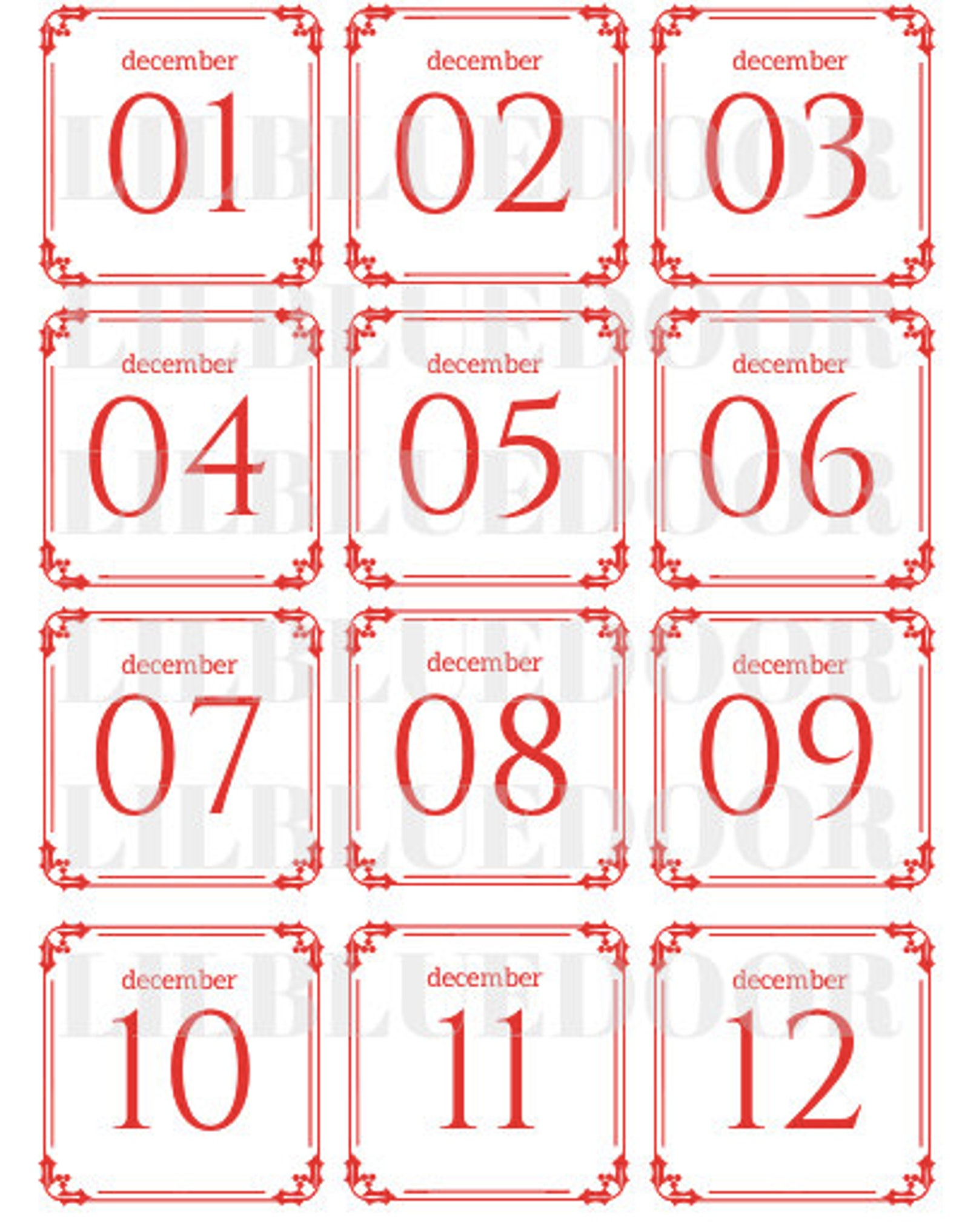 Christmas Advent Calendar Printable Numbers 1 25 Red And Christmas Advent Calendar Printable Numbers 1 25 Red And