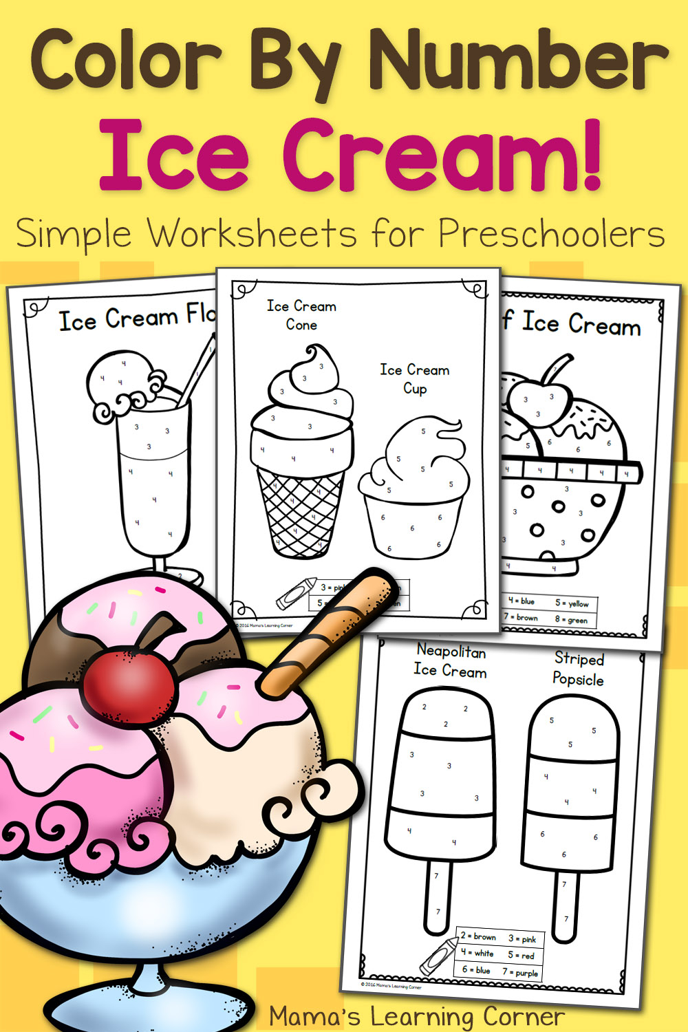 Color By Number Worksheets For Preschool Ice Cream 
