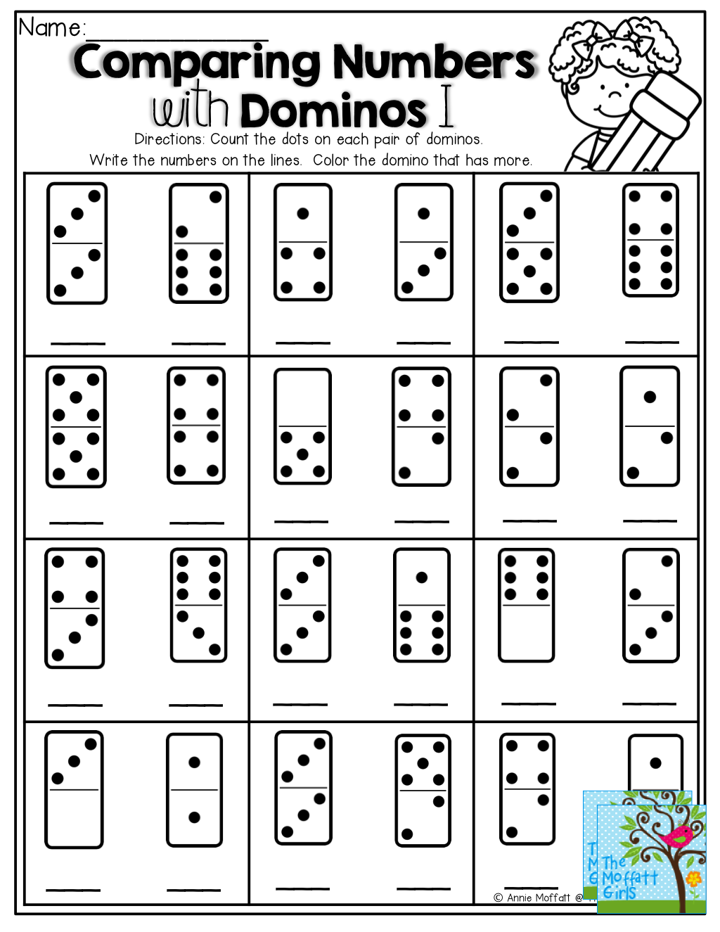 Comparing Numbers Count The Dots On The Domino Write The 