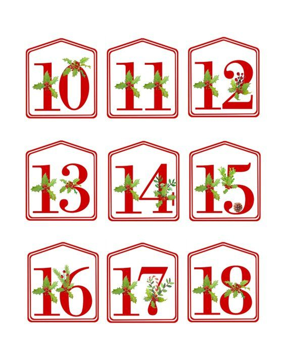 DIY Christmas Advent Calendar Red Printable Numbers 1 25 