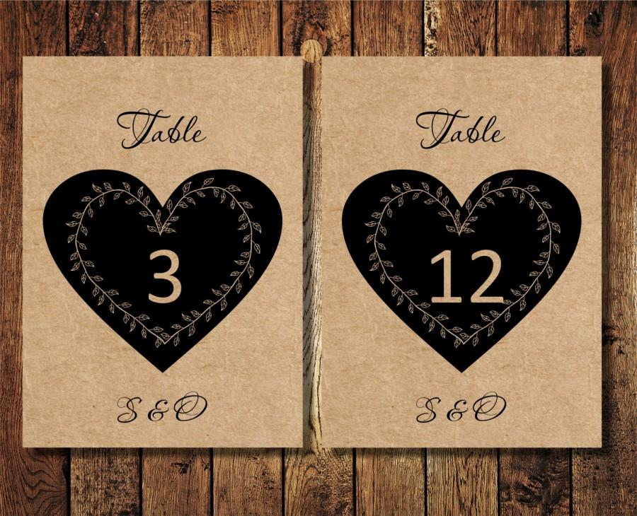 DIY Wedding Printable Table Numbers Rustic Heart Wedding 