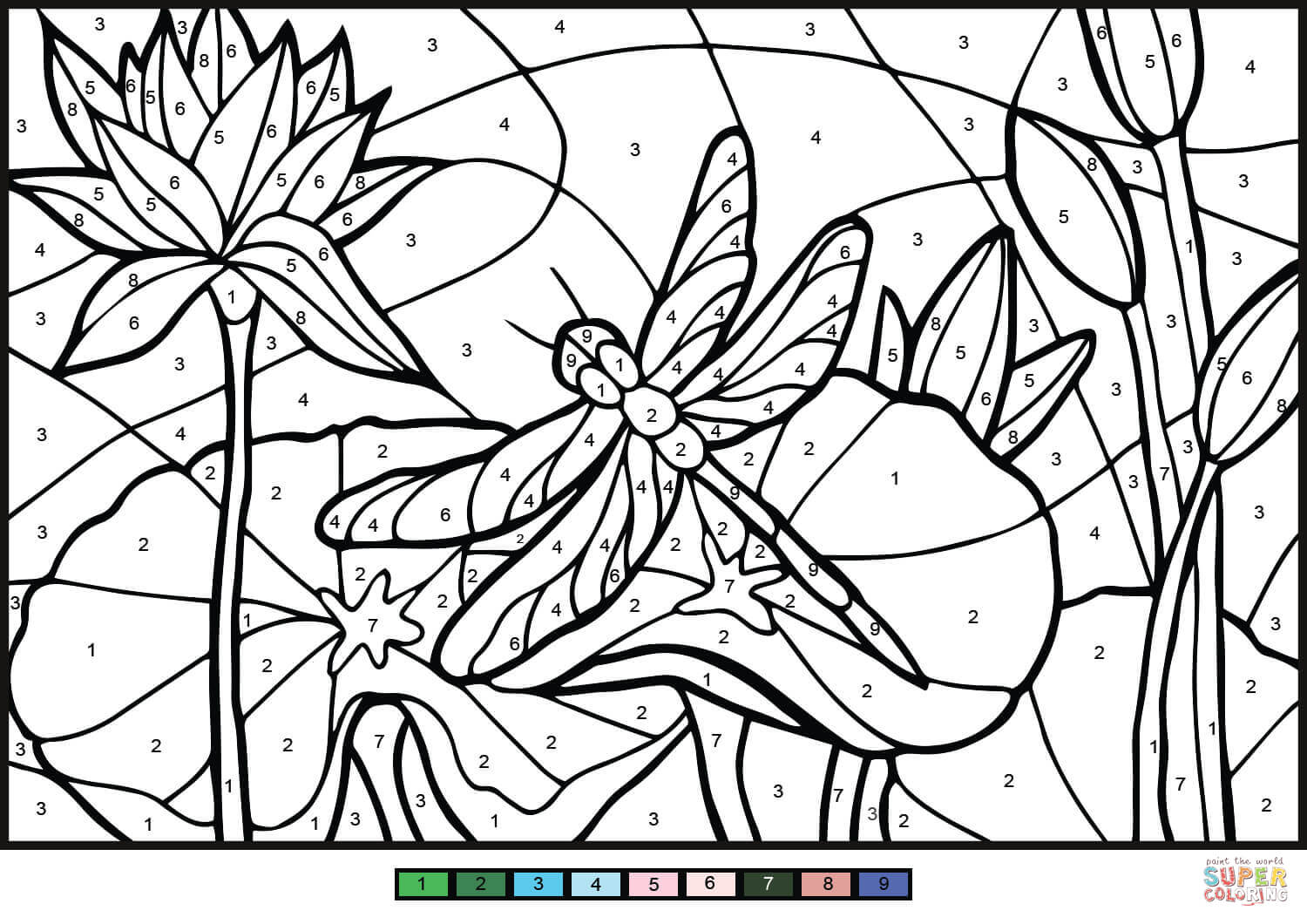 Dragonfly Color By Number Free Printable Coloring Pages