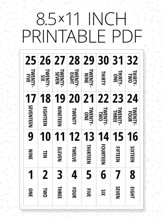 Draw Numbers From A Hat 8 5 11 Printable Numbers 1 32 