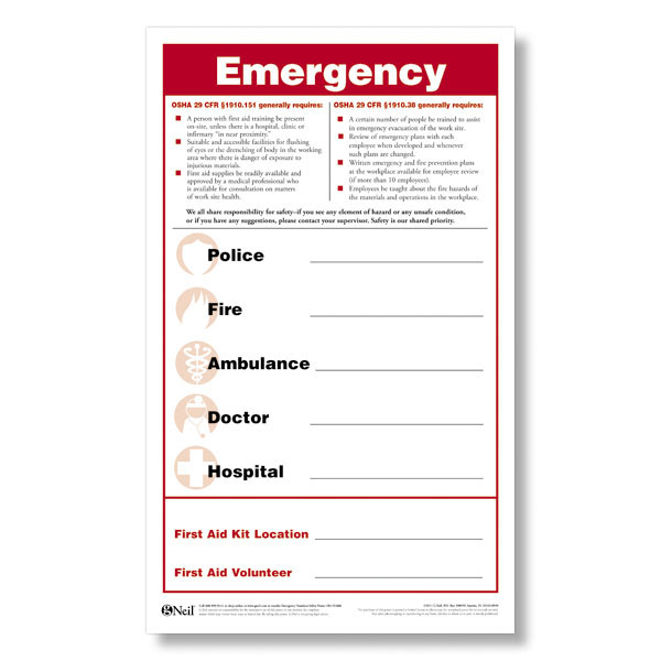 Emergency Numbers Poster Emergency Posters