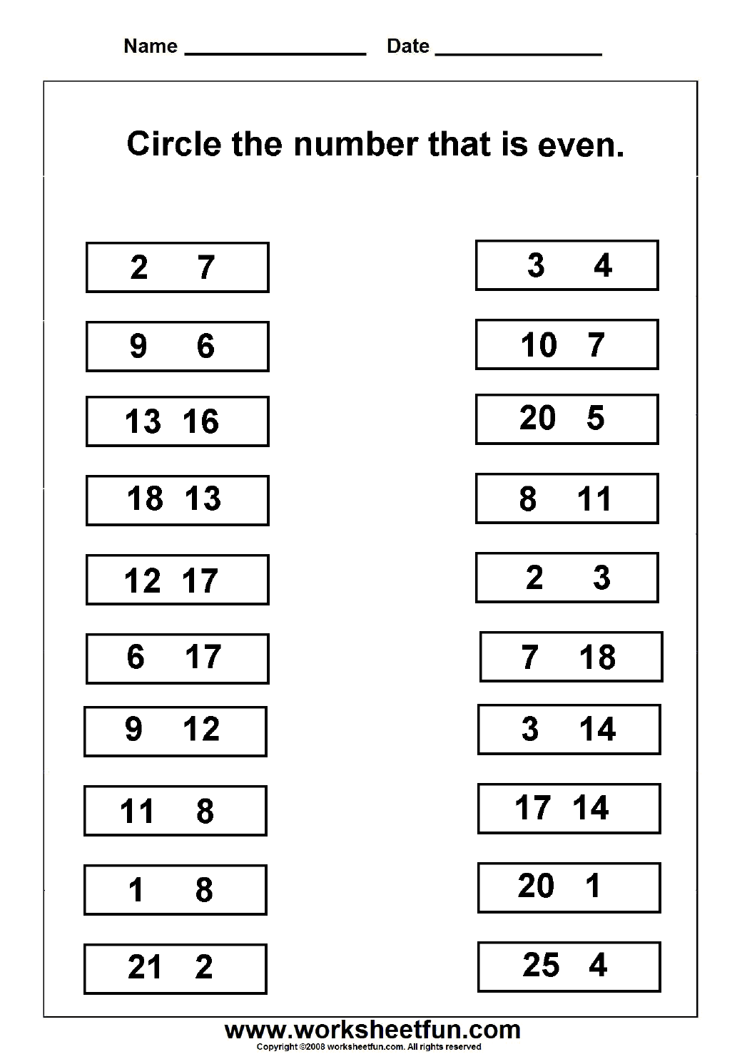 Even Odd Numbers 2 Worksheets Comparing Numbers 