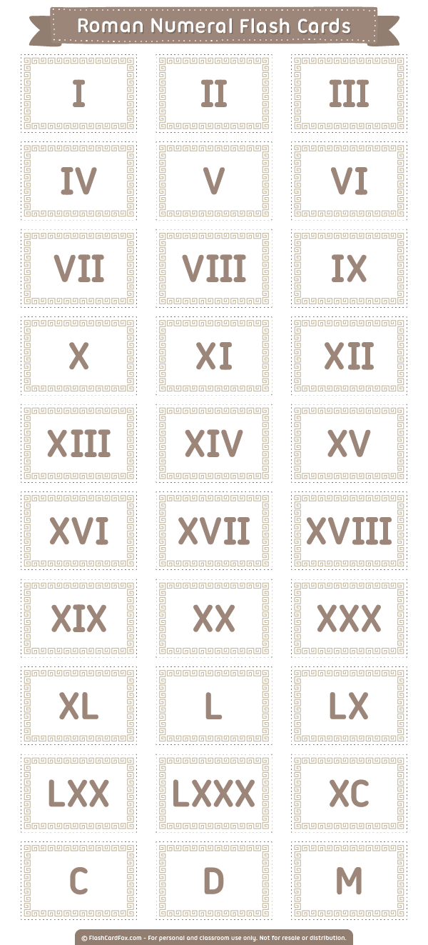 Free Printable Roman Numeral Flash Cards Download Them In 