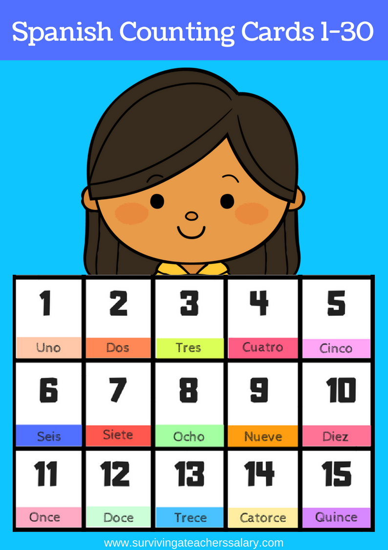 FREE Printable Spanish Flashcards Numbers 1 30