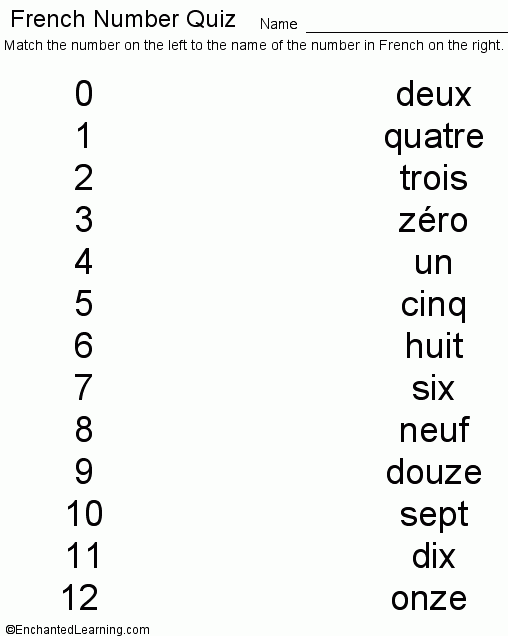 French Numbers Quiz Printout CHILDREN S DICTIONARY