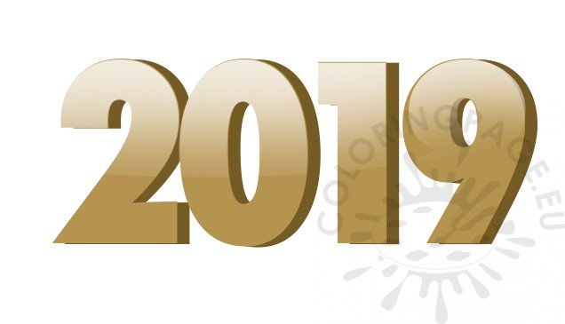 Gold Number 2019 On White Background Coloring Page