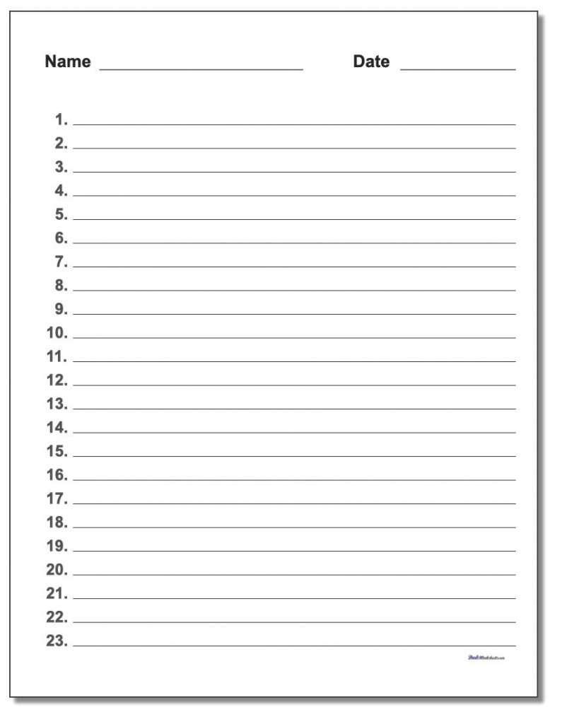 Handwriting Paper Free Printable Numbered List Free 