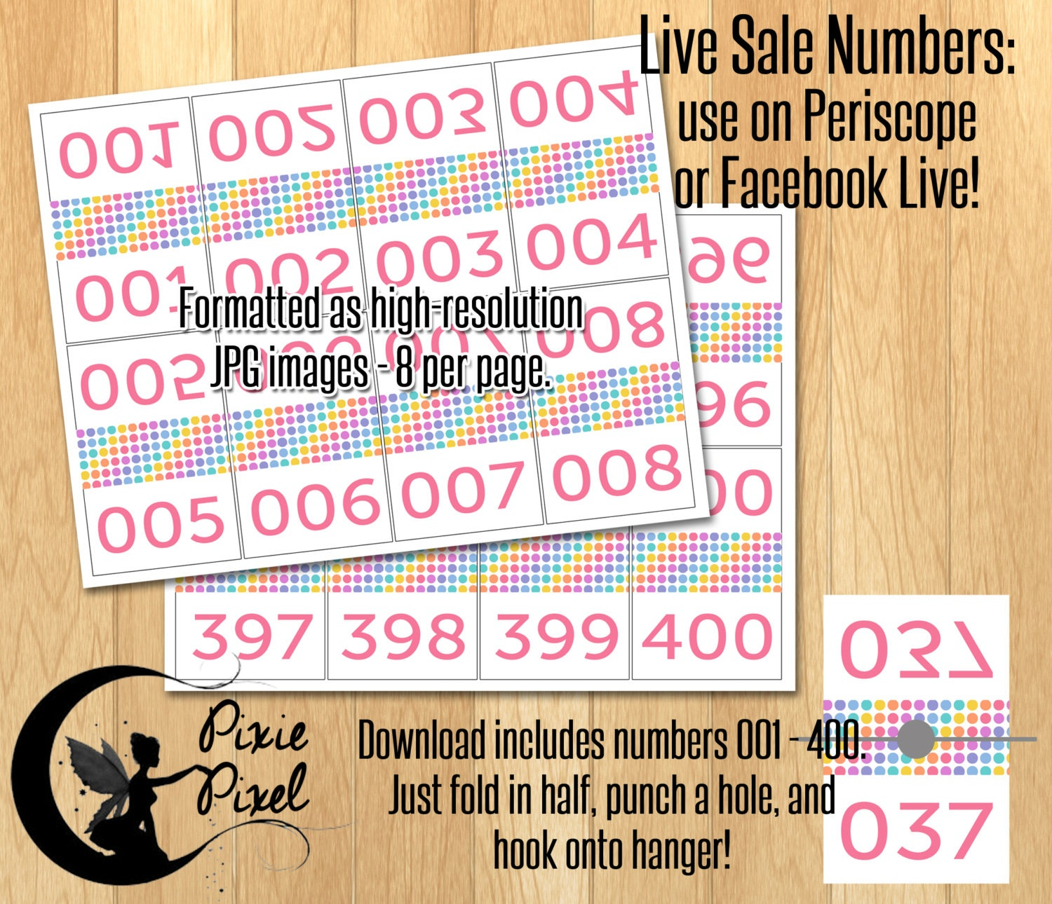 Live Sale Numbers With Mirror Images Polka Dots Printable