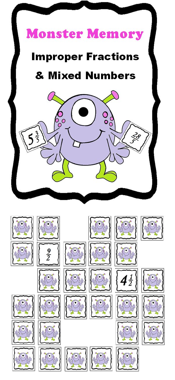 Mixed Numbers And Improper Fractions Memory Game 