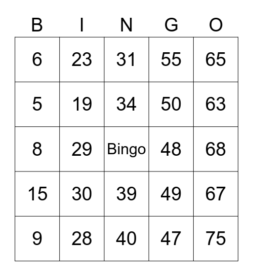 Number Bingo 1 90 Bingo Card