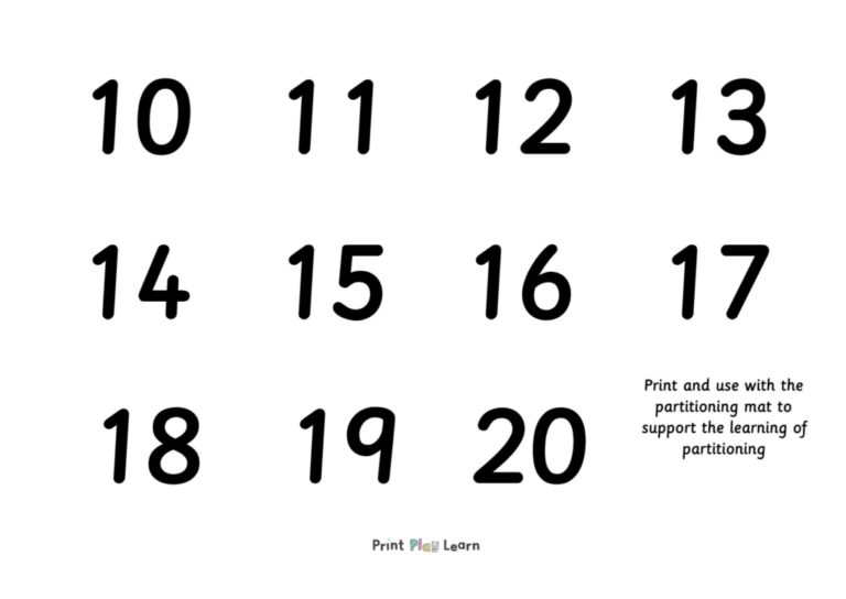 Number Cards For Partitioning Mat 10 20 Printable