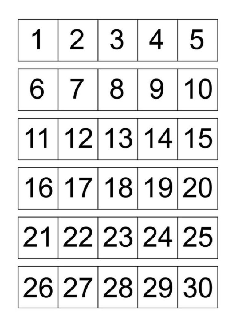 Number Chart 1 30 As Educational Learning To Count Free