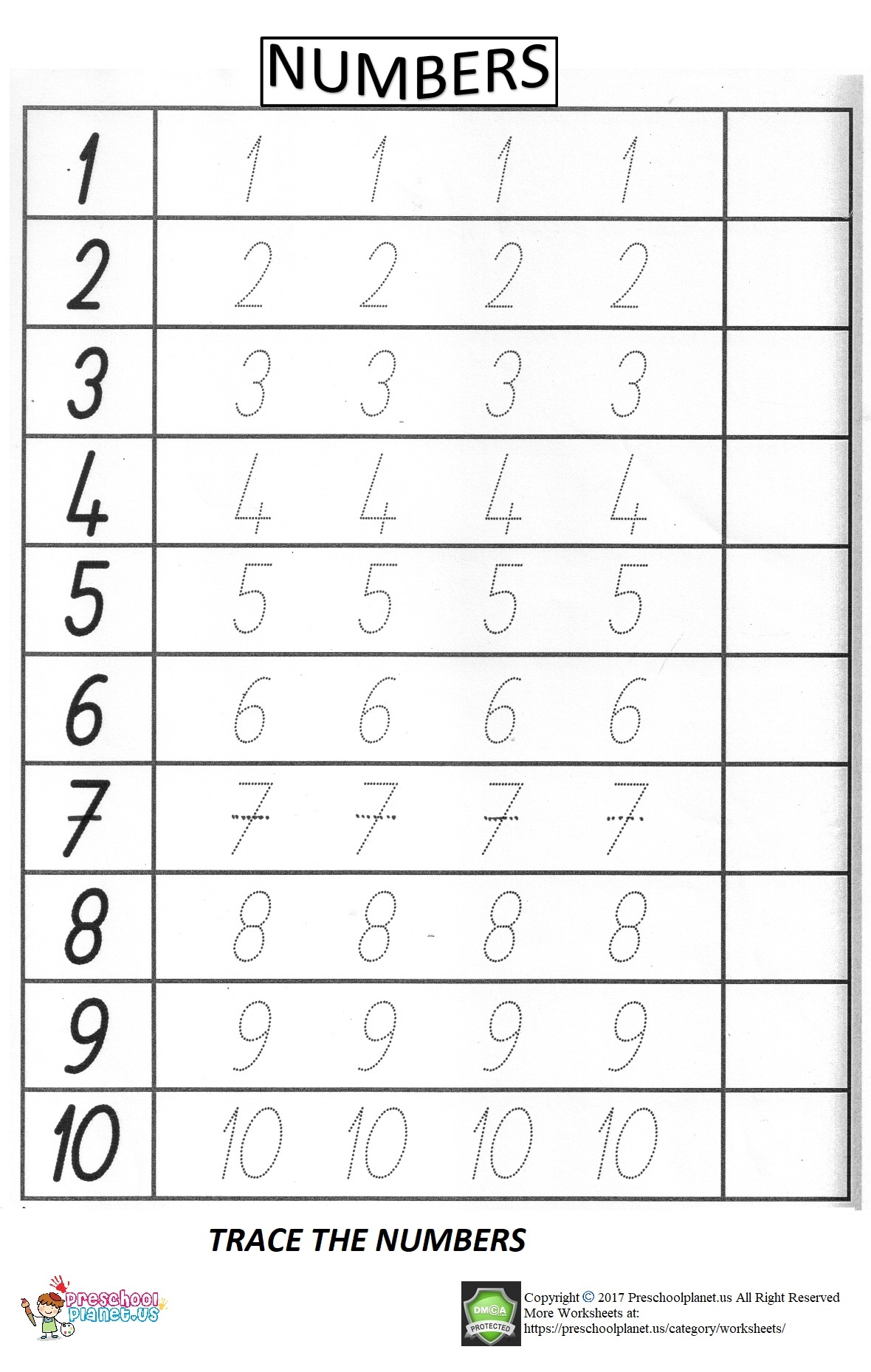 Number Trace Worksheet For Preschool Preschoolplanet