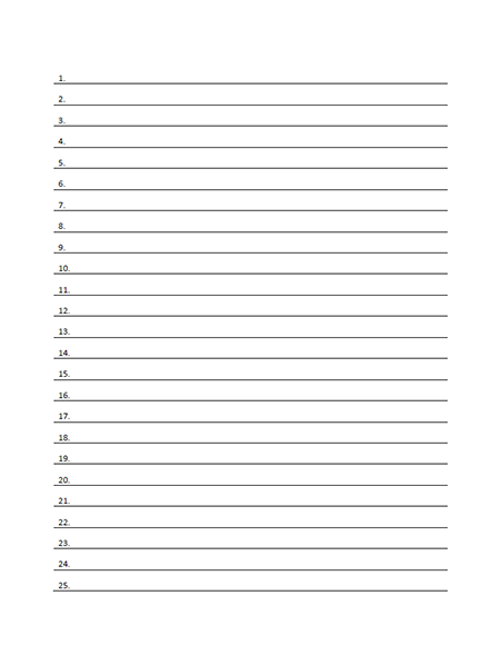 Numbered Lined Paper Template Printable PDF Form