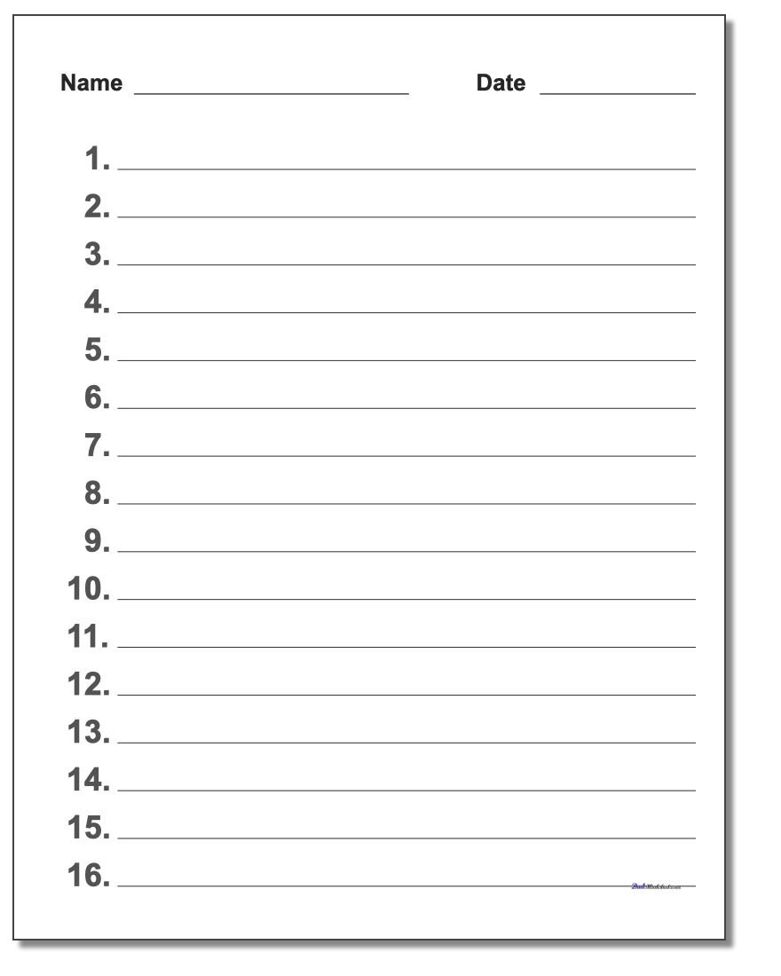 Numbered Lined Paper