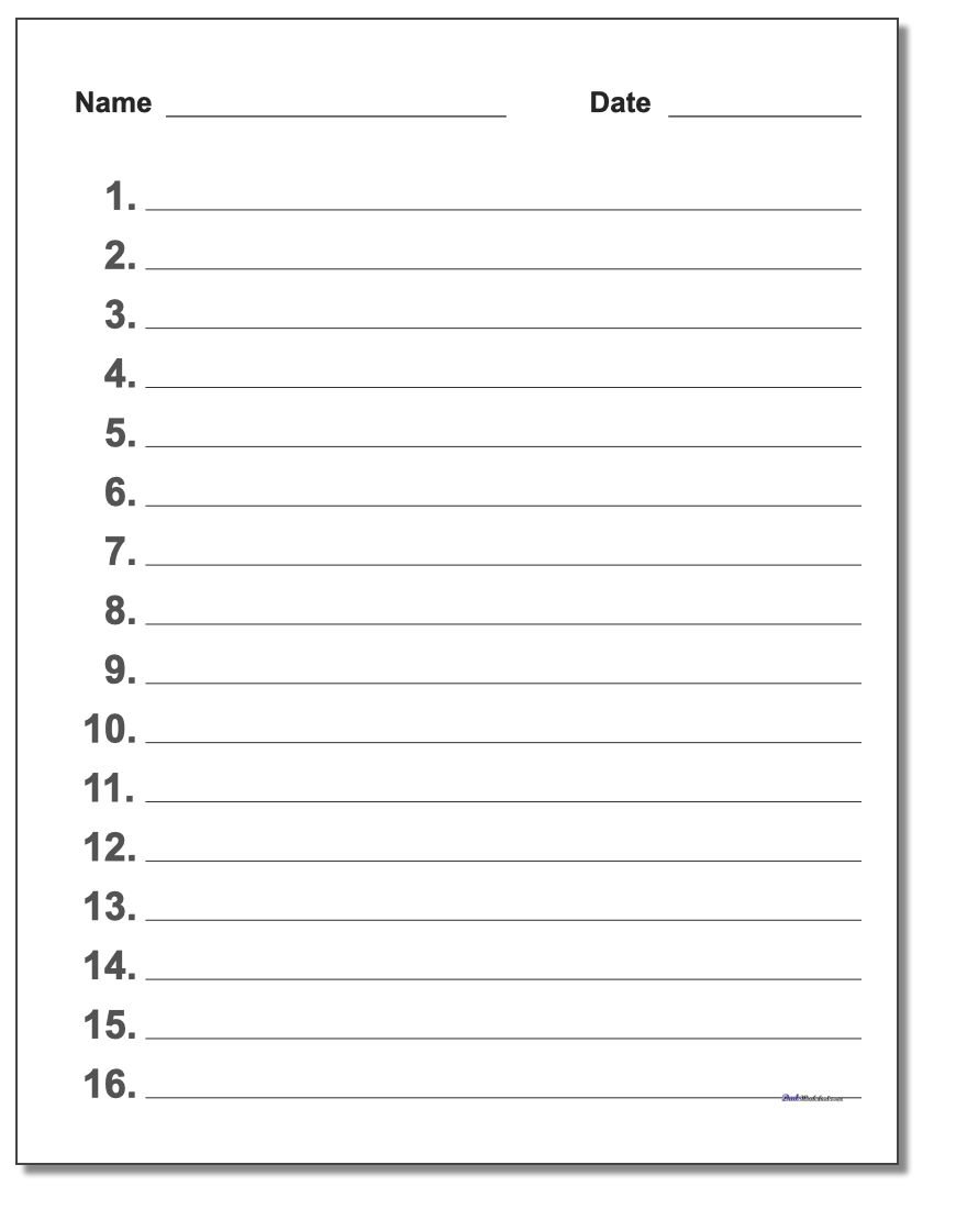 Numbered Lined Paper Numbered Lined Paper