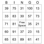 Numbers 1 100 Bingo Card