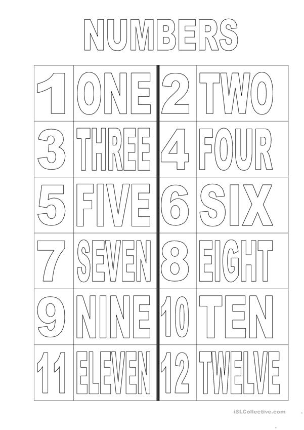 Numbers 1 12 Colouring Page Worksheet Free ESL Numbers 1 12 Colouring Page Worksheet Free ESL