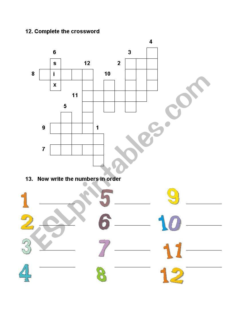 Numbers 1 12 ESL Worksheet By Lasbrujas