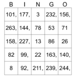 Numbers 1 90 Bingo Card