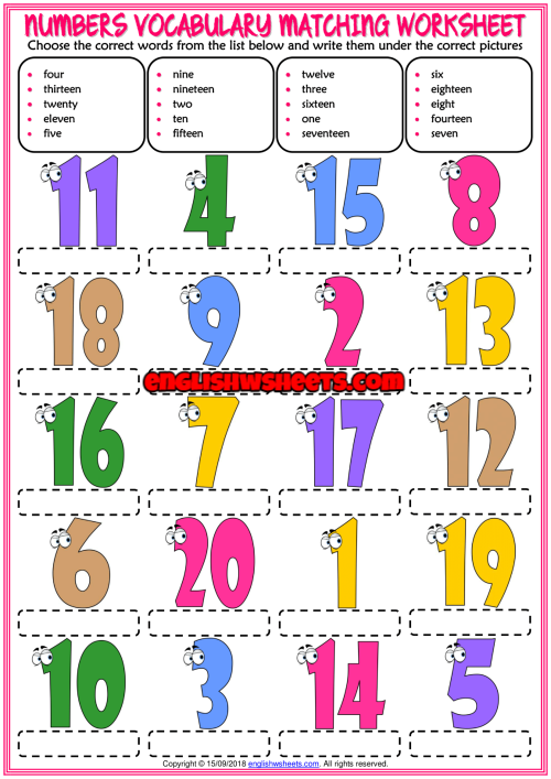 Numbers ESL Printable Matching Exercise Worksheet For Kids Numbers ESL Printable Matching Exercise Worksheet For Kids