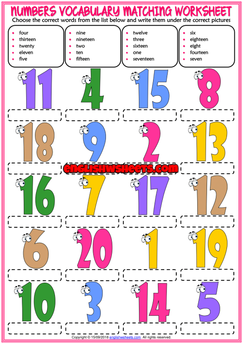 Numbers ESL Printable Matching Exercise Worksheet For Kids