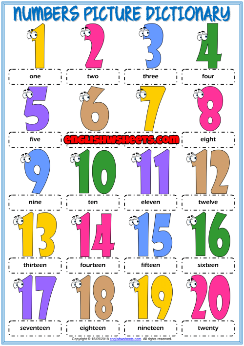 Numbers Vocabulary ESL Printable Picture Dictionary For Kids