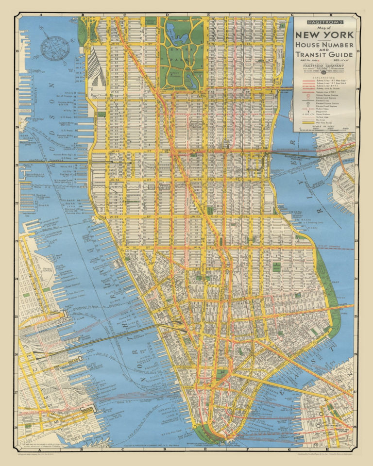 Print Of Antique New York City Street Map House Number And